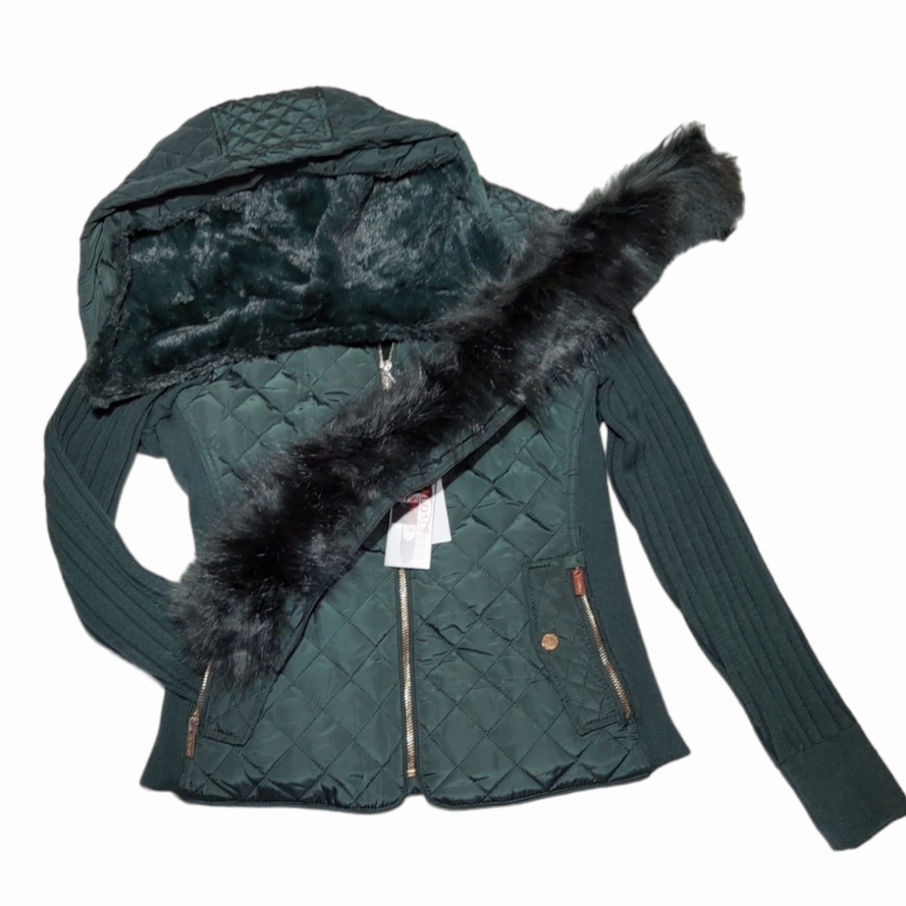 Palomares Sports Quilted Jacket Womens Green Stretch Side Winter Coat Warm New - Picture 6 of 15